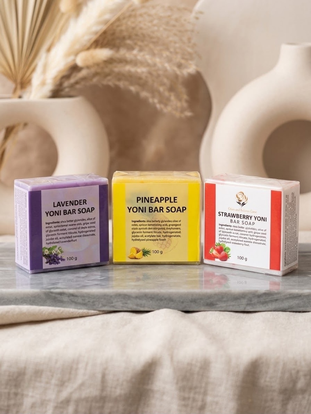 Lavender, Pineapple & Strawberry Yoni Bar Soap Trio - Natural Women Bath & Body